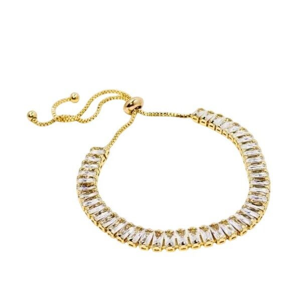 Slider Tennis Bracelet Gold Overlay Made with Swarovski Baguette Crystals - Picture 5 of 9